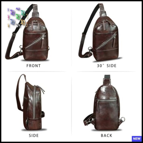 Genuine Leather Sling Backpack Retro Vintage Crossbody Bag Adjustable Strap - Picture 4 of 7